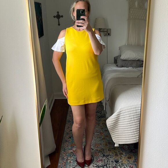 Zara Dress Womens Medium Yellow‎ Cold Shoulder - Picture 1 of 8